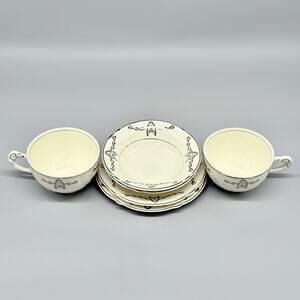 Nasco Platinum & 22K Gold Garland Swags Pattern Tea Cups Plates Dessert Bowls